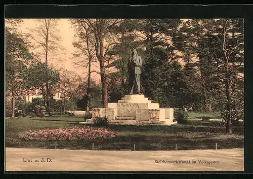 AK Linz a. d. D., Stelzhamerdenkmal im Volksgarten