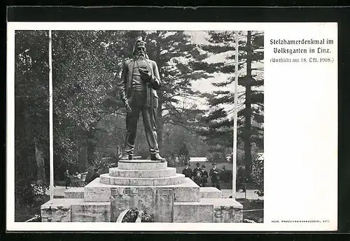 AK Linz, Stelzhamerdenkmal im Volksgarten, Enthüllt 1908