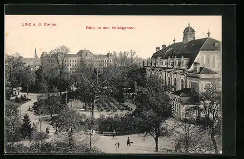 AK Linz a. d. Donau, Blick in den Volksgarten