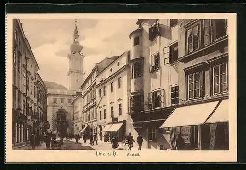 AK Linz a. D., Altstadt mit Gechäften