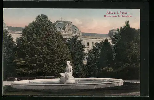 AK Linz a. d. Donau, Nixenbrunnen im Volksgarten