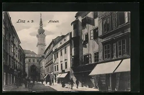 AK Linz a. D., Altstadt mit Geschäften