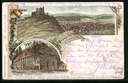 Lithographie Biberach, Gasthaus zum Löwen auf dem Schönberg, Hohengeroldseck, Teilansicht