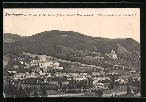 AK Kirchberg am Wechsel, Teilansicht mit goth. Kirchenruine St. Wolfgang