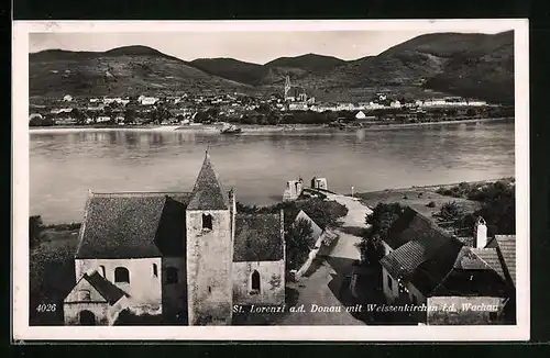 AK St. Lorenzi a. d. Donau, Teilansicht mit Weisenkirchen i. d. Wachau