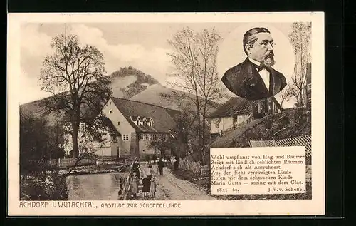 AK Achdorf / Wutachtal, Gasthof zur Schefferlinde, J. V. v. Scheffel