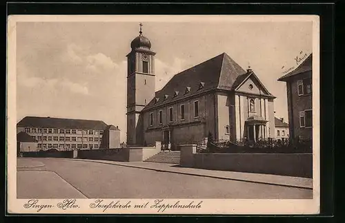 AK Singen-Htw., Josefskirche mit Zeppelinschule