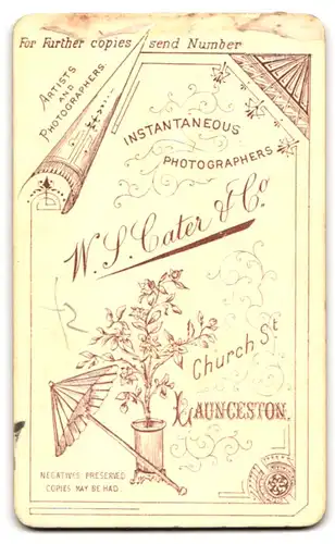 Fotografie W. S. Cater & Co., Launceston, Dame im Kleid mit Spitzendetails