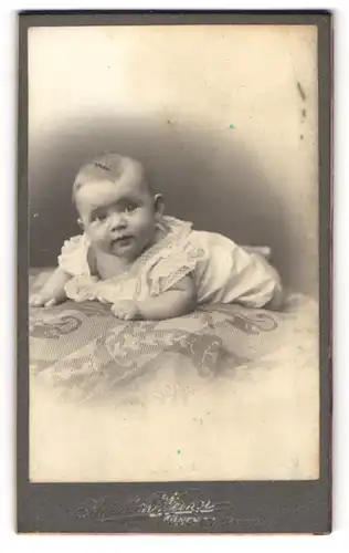 Fotografie Adalbert Werner, München, Elisenstrasse 7, Baby bäuchlings auf einer Decke