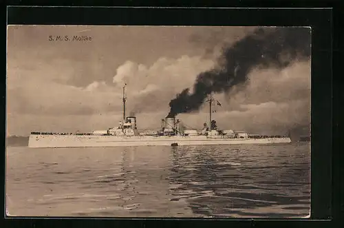 AK Kriegsschiff SMS Moltke Volldampf gebend