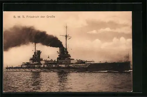 AK Kriegsschiff SMS Friedrich der Grosse gibt Volldampf