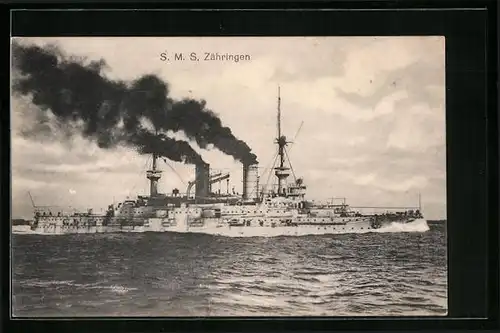 AK Kriegsschiff SMS Zähringen in voller Fahrt