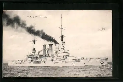 AK Kriegsschiff SMS Braunschweig auf hoher See