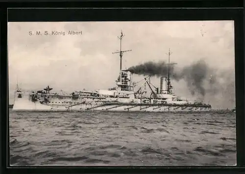 AK Kriegsschiff SMS König Albert fährt in den Hafen ein
