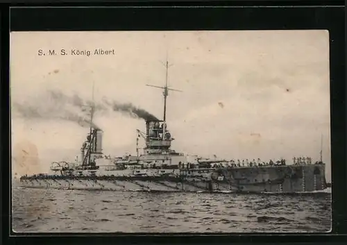 AK Kriegsschiff SMS König Albert in See stechend