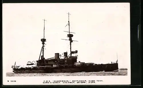 AK Britisches Kriegsschiff HMS Agamemnon in voller Fahrt