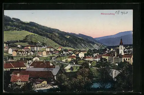 AK Mürzzuschlag, Ortsansicht mit Blick zur Kirche