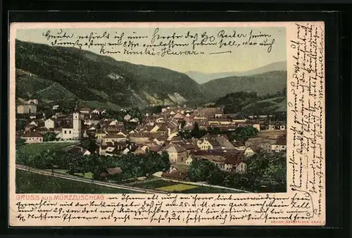 AK Mürzzuschlag, Ortsansicht mit Kirche