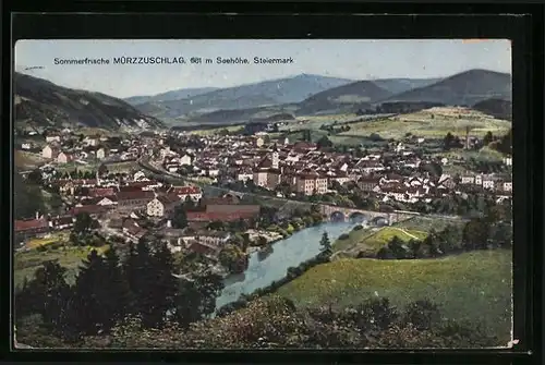 AK Mürzzuschlag, Ortsansicht aus der Vogelschau