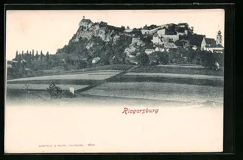 AK Riegersburg, Ortsansicht mit Burg und Feldern