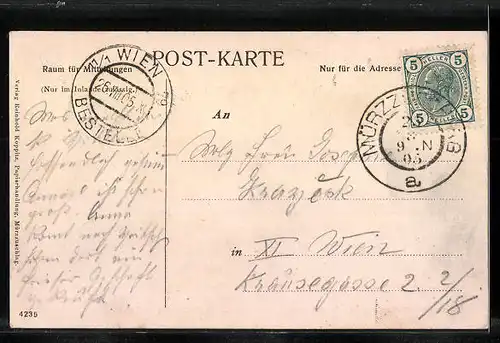 AK Mürzzuschlag, Ortspartie mit Brücke