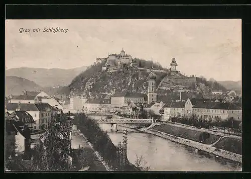 AK Graz, Stadt mit Brücken und Schloss