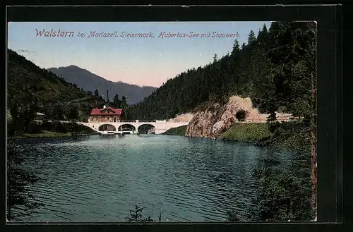 AK Walstern /Mariazell, Hubertus-See mit Stauwerk