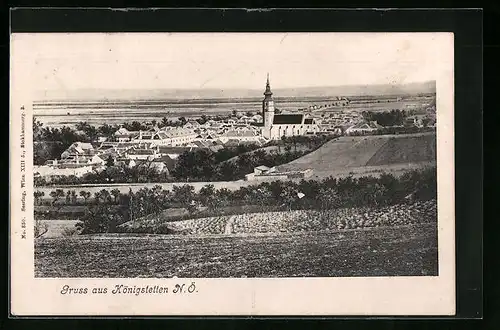 AK Königstetten, Ortsansicht mit Blick über die Felder