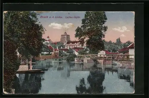 AK Bruck a. d. Leitha, Leitha-Idylle mit Blick über das Wasser