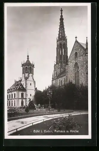 AK Bühl i. Baden, Rathaus und Kirche