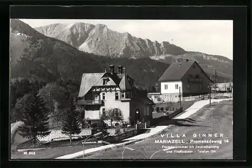 AK Mariazell, Villa Ginner vor Bergkuppen