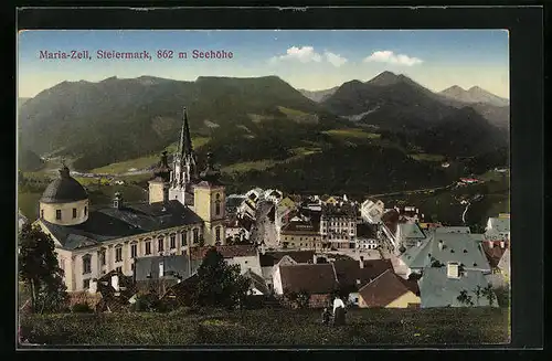 AK Maria-Zell, Kirche vor Bergpanorama
