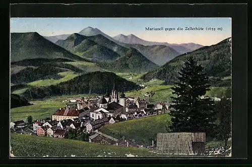 AK Mariazell, Ort aus der Vogelschau