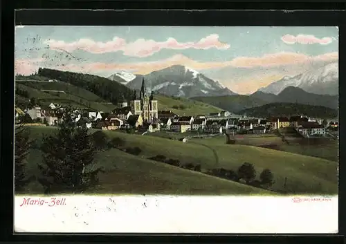 AK Maria-Zell, Ortschaft in der Dämmerung