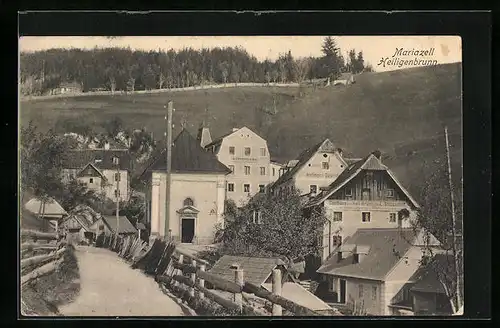 AK Mariazell, Weg vor dem Gasthaus Zum Heiligen Brunn der E. Stoppacher