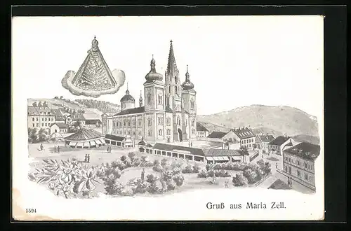 AK Maria Zell, Gnadenkirche mit Anlagen
