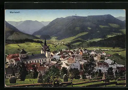 AK Mariazell, Ort vor Bergpanorama