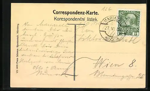 AK Maria Zell, Pilger am Kirchenplatz