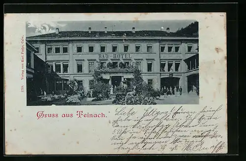 Mondschein-AK Teinach, Bad-Hotel mit Brunnen