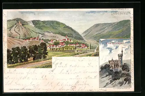 Lithographie Liebenzell, Villa Schlayer, Teilansicht