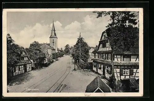 AK Diersheim /Hanauerland, Strassenpartie mit Kirche