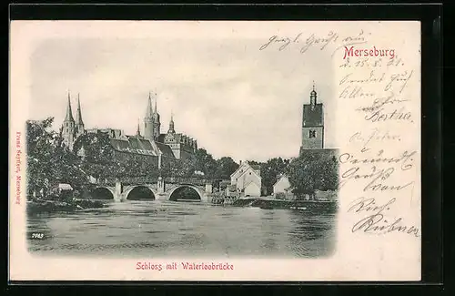 Relief-AK Merseburg, Schloss mit Waterloobrücke