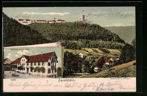 AK Zavelstein, Gasthof zum Lamm, Panorama mit Burgruine