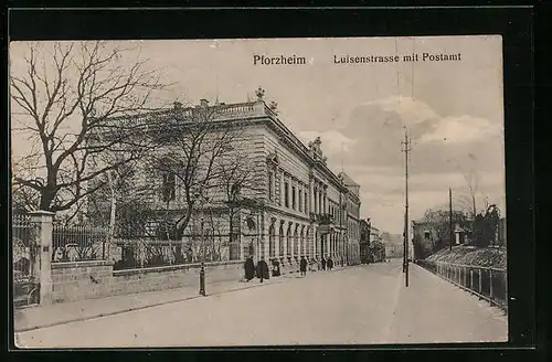 AK Pforzheim, Luisenstrasse mit Postamt