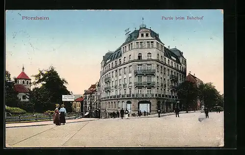 AK Pforzheim, Strassenpartie beim Bahnhof