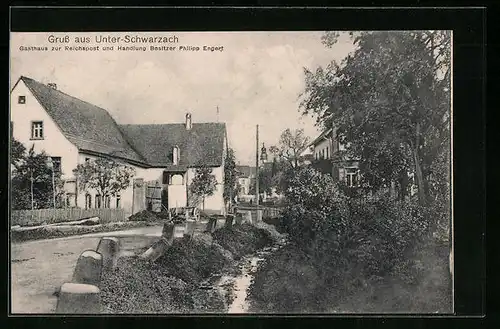 AK Unter-Schwarzach, Gasthaus zur Reichspost und Handlung von Philipp Engert