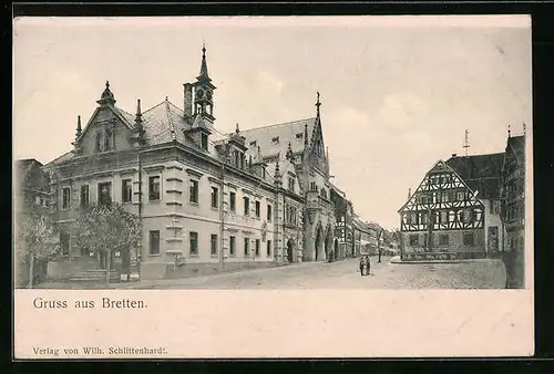 AK Bretten, Strassenpartie mit Passanten