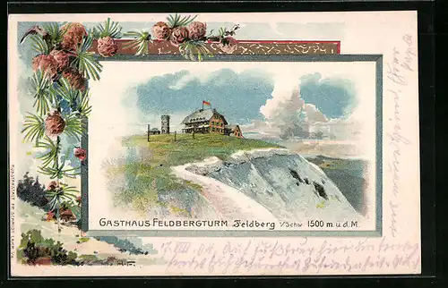 Lithographie Feldberg /Schwarzwald, Gasthaus zum Feldbergturm