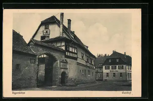 AK Ingersleben, Strassenpartie am Gutshof