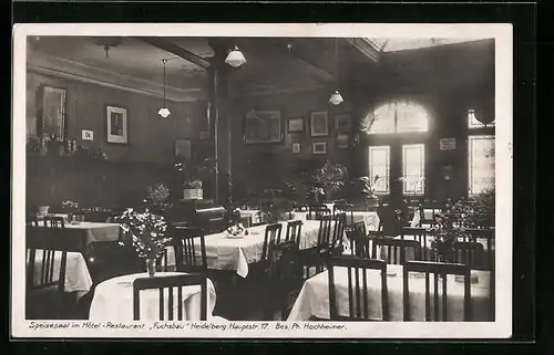 AK Heidelberg, Hotel Restaurant Fuchsbau in der Hauptstrasse 17, Innenansicht des Speisesaals